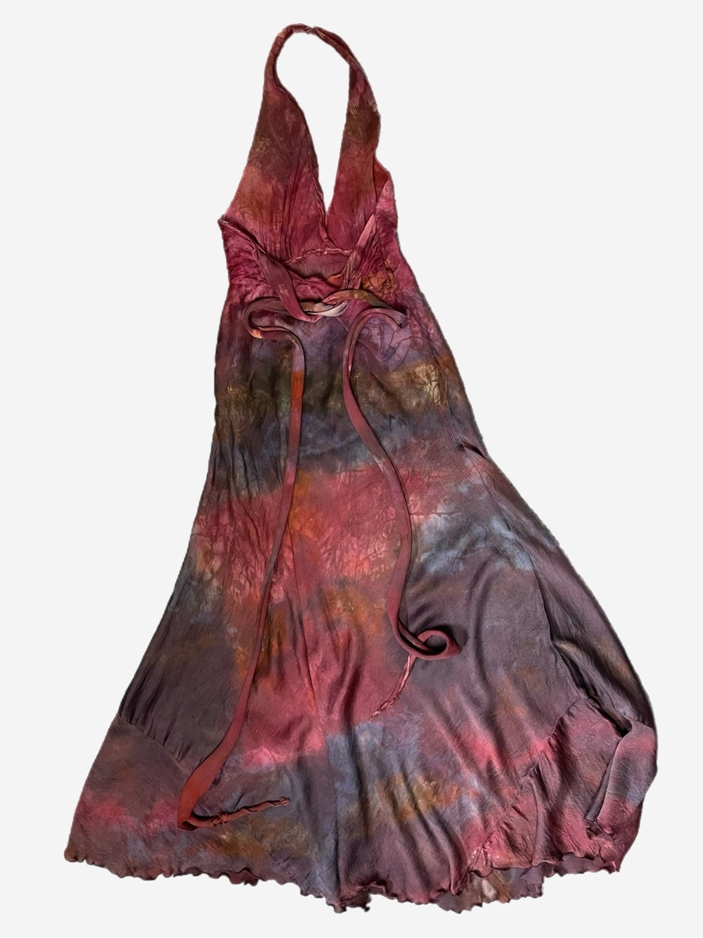 Momo Falana NYC Pink hand dyed silk halter tie waist midi dress designer XS/S - Picture 14 of 16